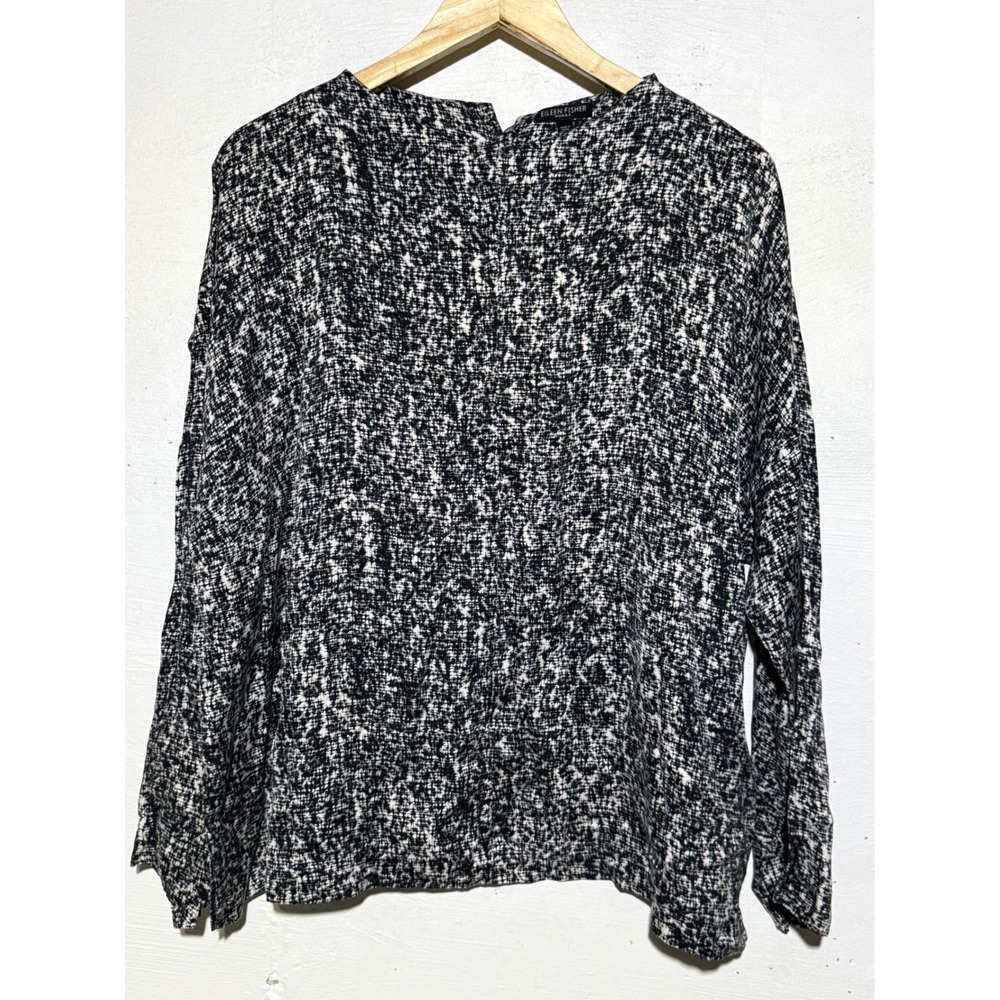 Eileen Fisher Womens Funnel Neck Prism Box Top 2X Black Silk Blend Cotton Blouse